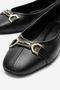 Rosalie Black Genuine Leather Flat Women's Ballerinas with Accessory Detail - 3