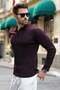 Plum Polo Collar Patterned over Fit Men's Knitwear Sweater E7517 - 4
