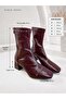 Janice Women's Burgundy Blunt Square Toe Wrinkled Patterned Patent Leather Stretch Back Zipper 6 cm Thick Heeled B - 7