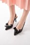 Zri̇n-4501 Black Patent Leather Daily Open Back Bow Heeled Shoes 9 cm