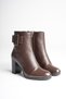 Women's Genuine Leather Buckle-Strapped Patent Leather Detailed Heeled Boots - Brown - 4