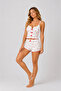 Women's Ecru Heart Patterned Bow Strap Shorts Pajama Set - 2