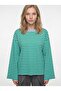 Women's Striped Oversize Long Sleeve T-Shirt Green Light Blue - 3