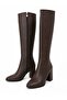 Pointed Toe Thick Heeled Side Zipper Below the Knee Women's Brown Leather Boots - 3