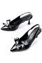 Zri̇n-4501 Black Patent Leather Daily Open Back Bow Heeled Shoes 9 cm - 4