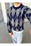 Baklava Patterned Soft Textured Knitwear Sweater m - Dark Blue Gray - 5