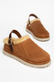 Women's Tan Fur Suede Clog Slippers with Buckle Detail, Warm and Comfortable Daily Boot Slippers