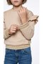 Girl's Ruffle Detailed Sweatshirt with Gold Stripes, Crew Neck Cotton Top - 4