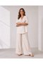 Women Short Sleeve V Lace Collar Detail Blouse and Trousers Two Piece Set - 4