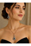 Zircon Stone Water Drop Figured Necklace and Earring Set Authentic Design - 2