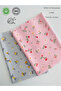 2 Pieces, Width 50 cm Pink and Gray Floral Cotton Fabric for Bags, Wallets, Hobby Projects
