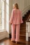 Dusty Rose Bow Detailed Flounce Sleeve Muslin Pajama Set - 3