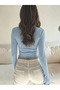 Women's Square Neck Long Sleeve Crop Blouse - 5