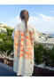 Floral Patterned Woven Panel Ecru Linen Kimono - 2