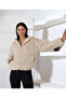 Women's Beige Plush Hooded Zippered Lined Oversize Bomber Coat - 4