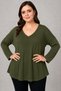 Plus Size V-Neck Long Sleeve Wide Hem Blouse Khaki