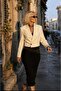 - Cream - Black Color Crop Blazer - Striped Cuff Detail - 3
