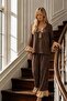 Brown Muslin Fabric Ruffle Detailed Lace-Up Long Sleeve Pajama Set