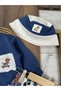 Striped Cute Dog Print Pants Long Sleeve Sweatshirt Safari Hat and Socks 4-Piece Seasonal Baby Boy Set - 4