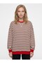 Women's Striped Ribbed Oversize Sweatshirt Brown White - 4