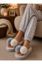 Women's Pompom Detailed, Dual Color, Non-Slip Sole, Plush House Slippers - 3