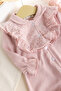 100% Cotton Baby Girl Romper with Guipure Hat and Collar - 3