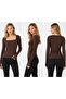 Women's Square Neck Finger Detailed Bodysuit - 2
