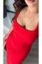 Red Square Collar Slit Midi Dress - 4