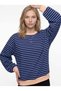 Women's Striped Ribbed Oversize Sweatshirt Navy Blue