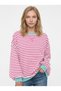 Women's striped ribbed oversize sweatshirt pink white - 4
