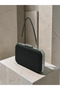 Black Striped Satin Black Metal Detailed Crystal Stone Chain Strap Women's Evening Dress Bag Wedding Engagement Graduation - 2