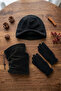 Unisex Black Fleece 3-Piece Winter Set - Adjustable Neck Gaiter, Beanie, and Glove Set - 3