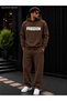 Men's Freedom Typographic Printed Tracksuit Set / Hooded Sweatshirt with Kangaroo Pocket and Straight-Leg Bottoms