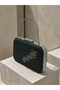 Black Striped Satin Black Metal Detailed Crystal Stone Chain Strap Women's Evening Dress Bag Wedding Engagement Graduation - 2