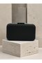 Black Striped Satin Black Metal Detailed Crystal Stone Chain Strap Women's Evening Dress Bag Wedding Engagement Graduation - 3