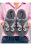 Butterfly Detailed Plush Women's Warm Soft Sole House Slippers Gray Dowry Slippers Gift Slippers Stc1337 - 5