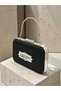 Black Striped Satin Silver Detailed Crystal Stone Chain Strap Women's Evening Dress Bag Wedding Engagement Graduation - 2