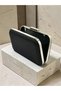 Black Striped Satin Silver Detailed Crystal Stone Chain Strap Women's Evening Dress Bag Wedding Engagement Graduation - 4