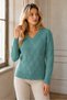 Women's V-Neck Long Sleeve Diamond Knit Patterned Ribbed Detailed Stylish Elegant Casual Mint Knitwear Sweater - 7