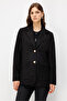 Black Suede Blazer Jacket with Gold Button Detail 4091 - 2