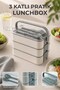 3-tiered compartment lunchbox - lockable - with carrying handle - includes spoon & fork g-770