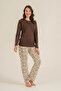 Women's Pajama Set, Combed Modal, 50% Cotton 50% Modal, Buttoned Collar, with Pockets, Embroidered - 5