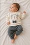 Baby Boy Top and Bottom Set with Bow Tie and Bear Figure - 4