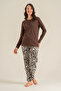 Women's Pajama Set, Combed Modal, 50% Cotton 50% Modal, Buttoned Collar, Retro Pattern, with Pockets - 7