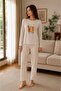 Women's Long Sleeve Crew Neck Carrot Pattern Cotton Pajama Set - 4