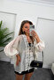 Women's Lace Detailed Tie-Up Oversize Blouse - 6
