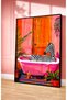 Natural Wood Framed Colorful Bathtub and Zebra Bathroom Wall Decor Decorative Painting for Toilet Wc Office Cafe