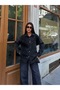 Women's Black Floral Appliqué Stone Detailed Oversize Denim Shirt - 2
