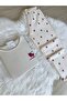Ecru Raspberry Patterned Soft Winter Waffle Knitted Pajama Set - 2