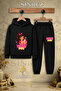 Children's Unisex Single-Piece Pink Fairy Cake Printed Hooded Tracksuit Set
